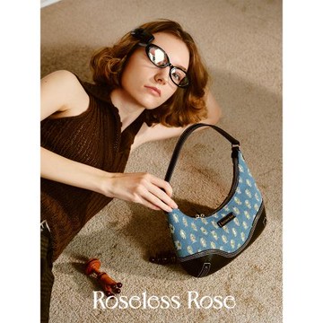 (免運)RoselessRose半月包撞色單肩腋下包復古時髦高級感女