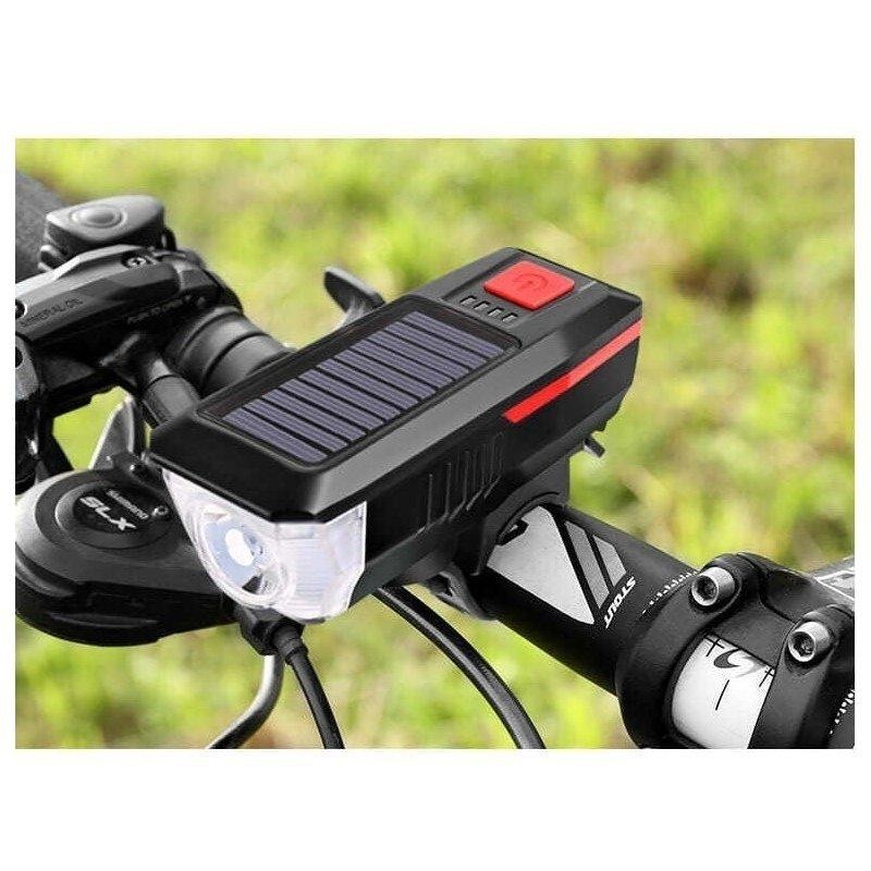 自転車 ライト バイクライト ホーン付 ソーラー充電式 USB充電 LEDライト 残量表示 ヘッドライト テールライト ハンドライト  ハンドル取付け(B1LY17DLa) | LINEショッピング