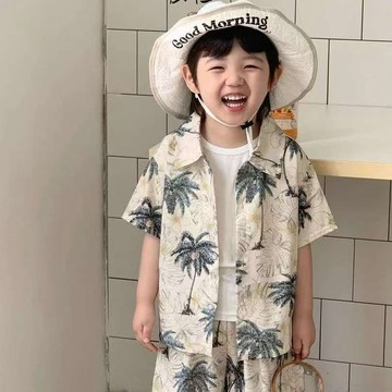 🎀biubiu童裝🎀春夏新款短袖襯衫套裝夏季休閒童裝港風寬鬆潮版卡通短袖套裝