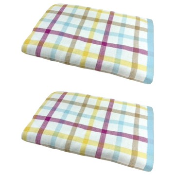 Gemini 双星毛巾 紗布格子彩色無捻紗浴巾2件組 精梳棉  藍色  1套