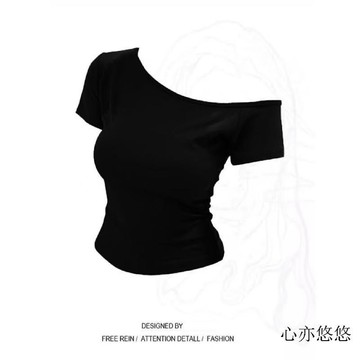 💗臺灣出貨💗美式辣妹斜肩短袖T恤2026春夏季新款修身显瘦短款百搭女款上衣