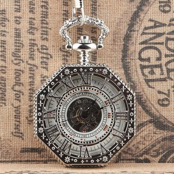 羅馬阿拉伯蜘蛛八邊形復古機械懷表透底鏤空中國風懷舊學生老人【林之舍】