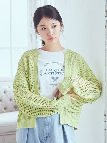 鏤空網格設計拉鍊圓領罩衫(1K42L2D0130) - earth music&ecology