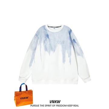 重磅純棉漸變立體字母印花圓領衛衣男女秋冬嘻哈寬松情侶bf上衣潮