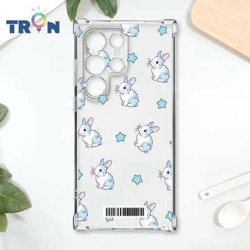 TRON 三星 S22 Ultra 手繪小兔子透明殼 四角防摔載具殼 軟殼 手機殼