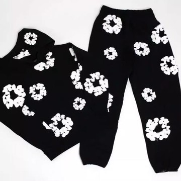 亞馬遜速賣通貨源美式潮牌高街發泡印花連帽衛衣套裝 男款時尚百