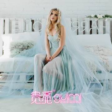 新娘頭紗淺藍色新款韓式超長拖尾拍照道具超仙婚紗頭紗海洋色軟紗