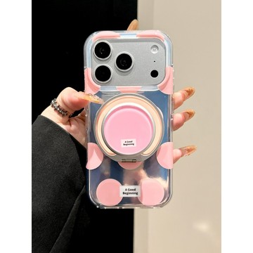 蘋果17Promax手機殼iphone16pm新款粉色波點銀底磁吸殼帶磁吸氣囊360支架15簡約ins風全包防摔保護套