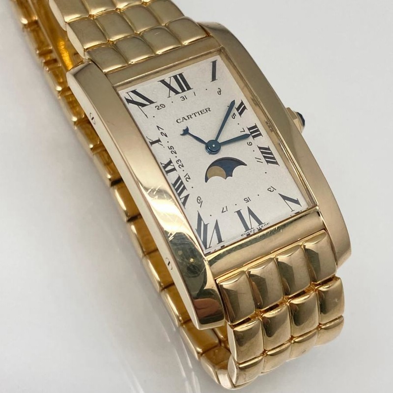 【OH済】Cartier TANK LM K18 金無垢　腕時計　クォーツ カルティエ タンクアメリカンLMムーンフェイズ 金無垢 K18 OH