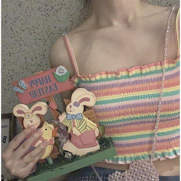 泫雅風ins夏季新款韓版彩虹吊帶背心女短款內搭外穿上衣打底