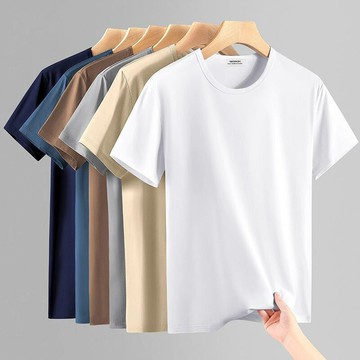 【50支莫代爾】短袖t恤男2025夏季薄款涼感純白色休閑圓領打底衫
