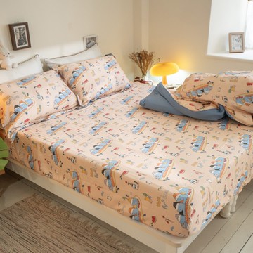 天絲床組富士山列車 Hug Hug Go! D1雙人薄床包三件組(60支) 100%天絲 棉床本舖