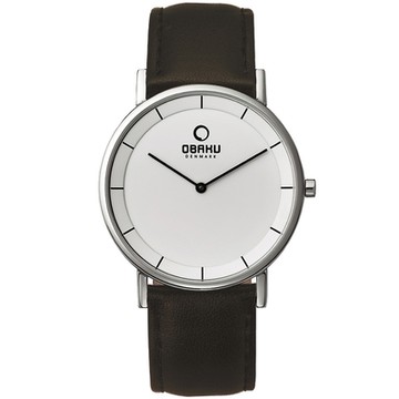 OBAKU 復刻極簡大面板時尚腕錶-白X咖啡-V143XCWRN-40mm