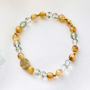 五路財神晶石手鍊(含開光)旺財氣、髮晶事業運、綠幽靈招財運