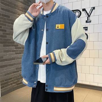 時尚潮流立領撞色外套男秋冬新款休閒百搭寬鬆上衣男