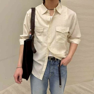 正韓男裝 涼感亞麻長袖襯衫ONP1038-創翊韓都