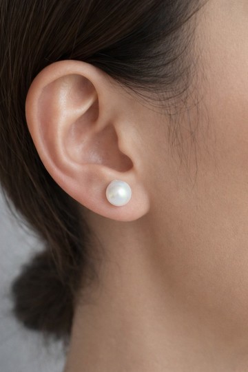 日本國產淡水珍珠 8mm 單鑽耳環 14KGF耳針 簡約・高雅・正式