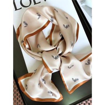 杭州絲綢100%桑蠶絲絲巾長條小馬頭百搭雙層雙面真絲細窄領巾飄帶