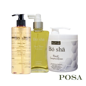 【POSA】Bó Shā 舒敏養護金三角組合 抗頭皮屑配方｜舒敏養護洗髮乳500ml+膠原蛋白修護霜500ml+微涼感養髮液150ml