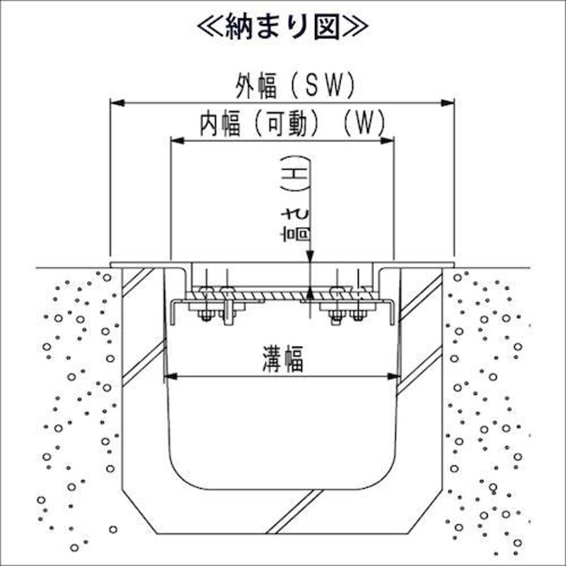 □奥岡 U字溝用 可変式グレーチング SEAGULL 溝幅210~260用【1142760:0