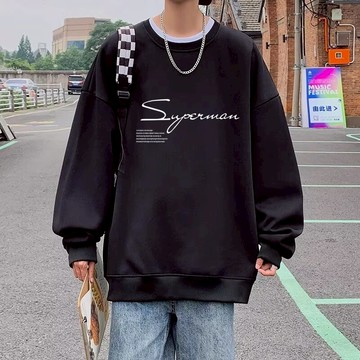 韓版刷毛印花圓領套頭大學T 情侶裝流行內刷毛男潮版港風寬鬆大學T 秋冬上衣 印花上衣 保暖長T（XWY47）【壹號站】