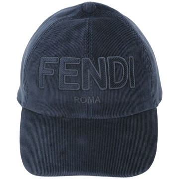 FENDI 芬迪 深藍色燈芯絨老花帆布內裡棒球帽