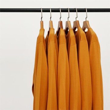 復古風姜黃色250g重磅純棉圓領長袖T恤男女純色全棉寬松體恤大碼T