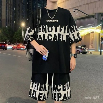 【2448人收藏】特大碼300斤男裝夏季套裝休閒五分褲帥氣套裝潮牌短袖短褲兩件套