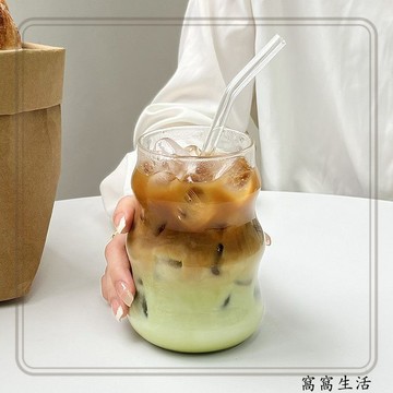 台灣出貨 胖嘟嘟咖啡杯 玻璃杯子帶吸管 ins風家用女生高顏值喝冷水飲料奶茶杯