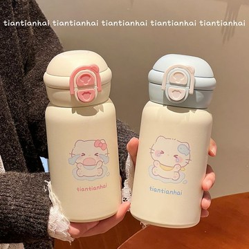 不鏽鋼保溫杯 保溫瓶🎀 水杯保溫杯女生高顏值新款女士可愛kitty小貓大容量吸管杯子