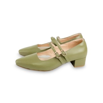 (限時⬊5折)GREEN PINE優雅瑪莉珍柔軟羊皮粗跟鞋 綠色 (00569325)