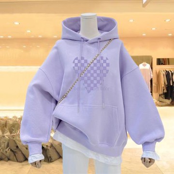 香芋紫色連帽衛衣女秋冬薄款2025年新款寬松加絨加厚中長款外套潮