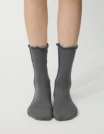 跳色拷克木耳捲邊襪- 灰
