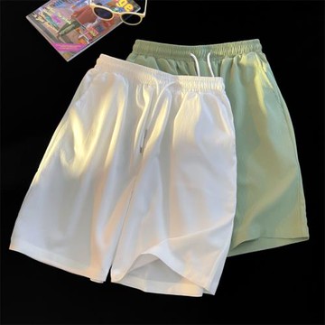 薄荷綠男款褶皺情侶居家六分短褲