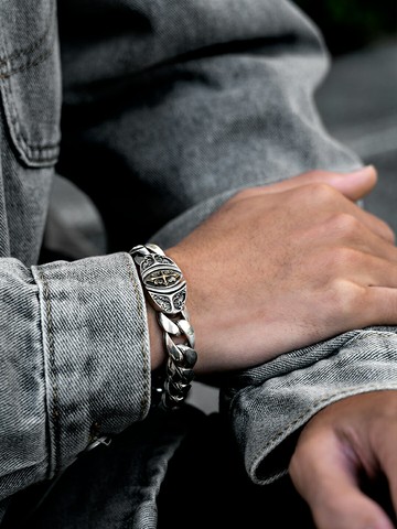 嘻哈個性十字花手鏈男士純銀高級感手鏈時尚輕奢粗款潮人街頭朋克