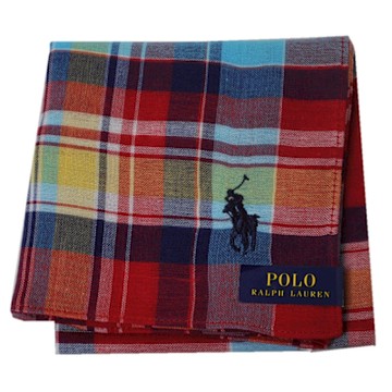 RALPH LAUREN POLO 經典品牌馬球刺繡LOGO蘇格蘭格紋帕領巾(紅色系/49CM)