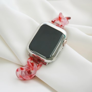 DAYA 經典石紋牛仔鍊單排錶帶 櫻桃紅 輕巧舒適 時尚  1個  42/44/45/49mm