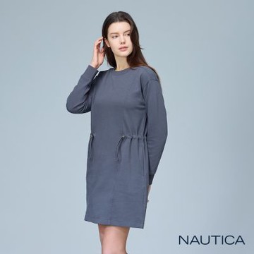 Nautica女裝 抽繩長袖連身裙-灰色