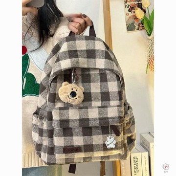 👜爆款書包👜 書包女復古大學生格子 韓版ins小衆文藝高中生雙肩包 撞色學生揹包 書包 雙肩包 包包 後背包