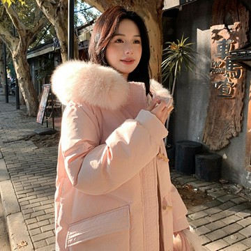 現貨+預購 真羽絨90%鴨絨羽絨外套羽絨衣長版連帽大衣-真狐狸毛領保暖耐寒女夾克3色74ip25【獨家進口】【米蘭精品】