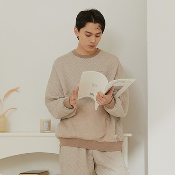 有機棉鋪棉寬版居家套裝-燕麥色/居家服