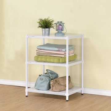 不易搖晃沖孔系列台灣製90*45*90三層烤漆架-白(鐵架/收納架/層架)