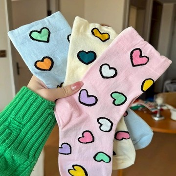 大唐襪業 D150多巴胺愛心襪子女中筒襪月子襪春秋薄款長襪穿搭可愛