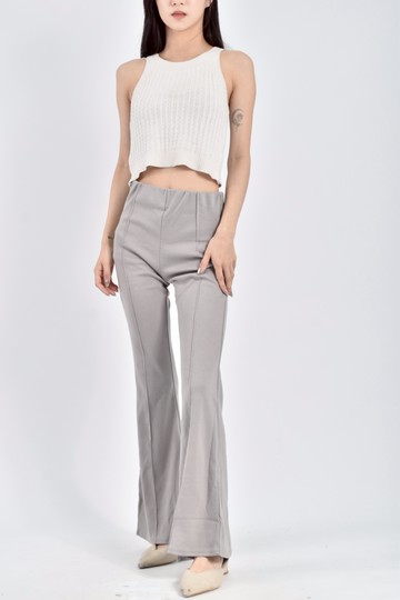 加購優惠(S) 棉質鬆緊腰喇叭灰色長褲