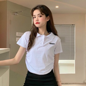 短袖t恤女新款露臍短款上衣夏季新款百搭顯瘦白色半袖polo衫