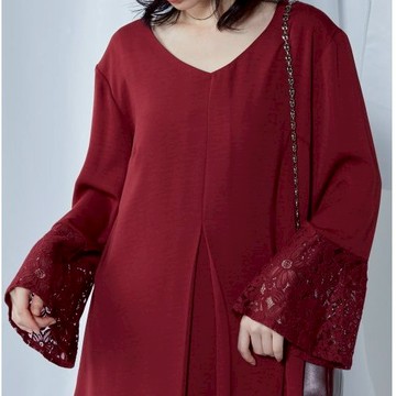 (多款 選3件1212元) 日本BEAMS 聖誕節 喜宴 婚禮 蕾絲袖連身裙 酒紅色 勃根地色 10,780円