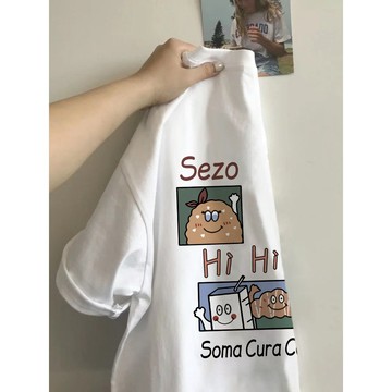 【董小姐】100%純棉短袖 圓領上衣 可愛印花上衣 寬鬆顯瘦上衣 女生上衣 無性別穿搭 日韓版上衣 oversizeT恤