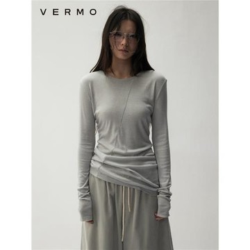 VERMO 切割柔軟 天絲桑蠶絲混紡 解構堆褶修身輕盈百搭長袖打底衫