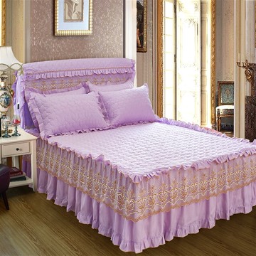 蕾絲加厚夾棉床裙公主花邊被套床罩四件套雙人1.5m1.8m床頭罩