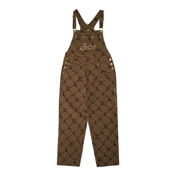 GRAF原創品牌金屬Logo咖啡滿版圖案大地色系帆布休閑街頭背帶褲